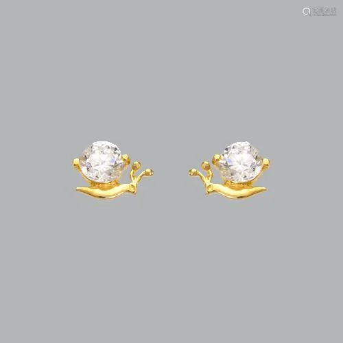 14K YELLOW GOLD CHILDREN'S FANCY SNAIL CZ STUD