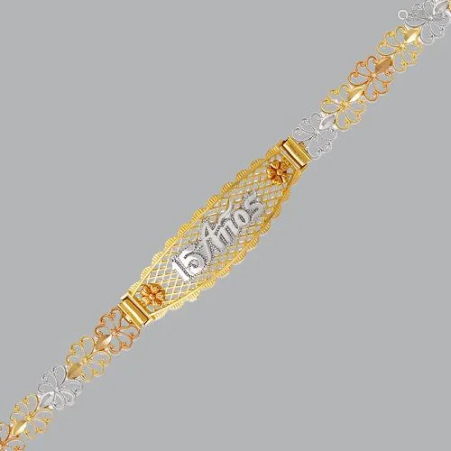 NEW 14K TRI COLOR GOLD 15 ANOS BRACELET FANCY