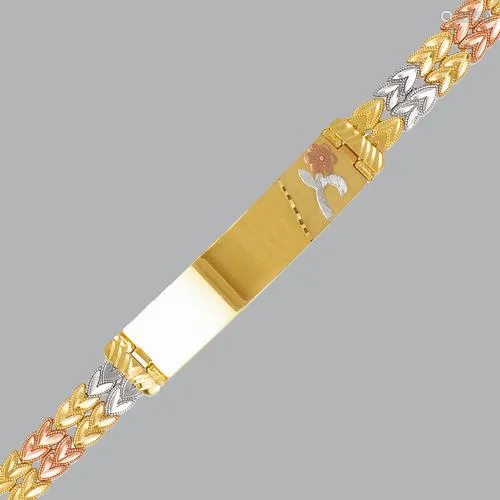 NEW 14K TRI COLOR GOLD LADIES FLOWER ID BRACELET