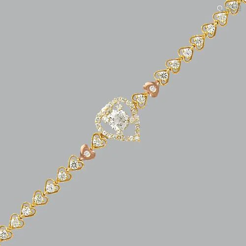 14K YELLOW GOLD LADIES FANCY HEART CZ SET BRACELET