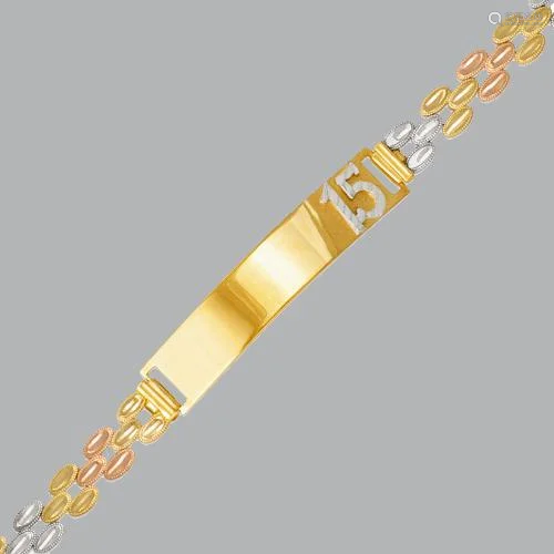 NEW 14K TRI COLOR GOLD 15 ANOS ID BRACELET FANCY