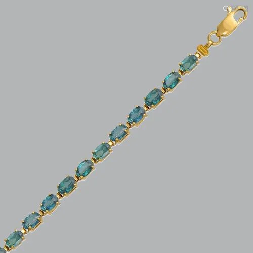 14K YELLOW GOLD OVAL CUT BLUE CZ TENNIS BRACELET 7