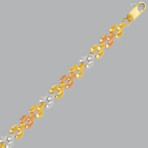 NEW 14K TRI COLOR GOLD LADIES OVAL LINK BRACELET