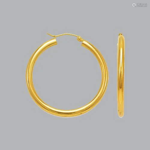 NEW 14K YELLOW GOLD ROUND HOOP TUBE EARRINGS 3mm