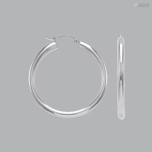 NEW 14K WHITE GOLD ROUND HOOP TUBE EARRINGS 3mm