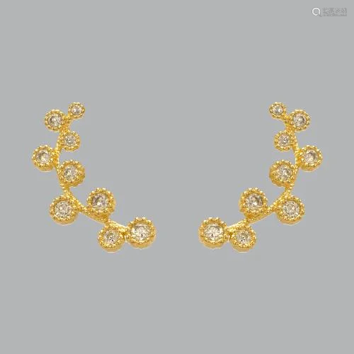 14K YELLOW GOLD LADIES FANCY CRAWLER CZ BUBBLE EARRIN…