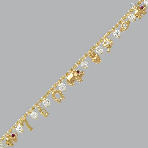 NEW 14K YELLOW GOLD CZ CHARM BRACELET ELEPHANT