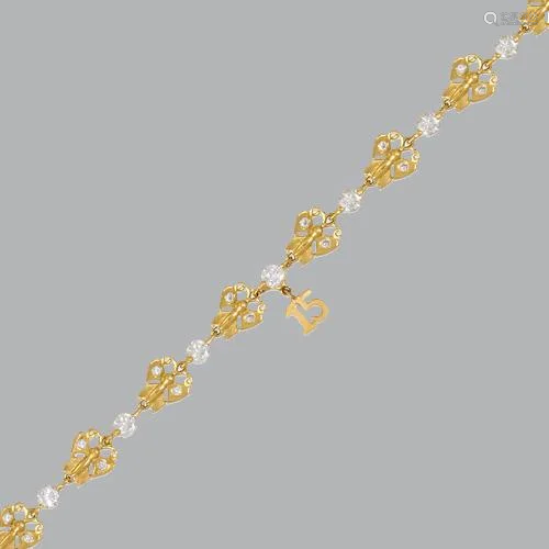 14K YELLOW GOLD CZ 15 ANOS BRACELET BUTTERFLY