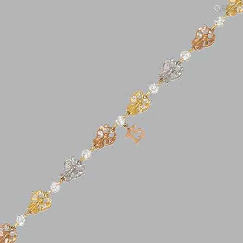 14K TRI-COLOR GOLD CZ 15 ANOS BRACELET BUTTERFLY