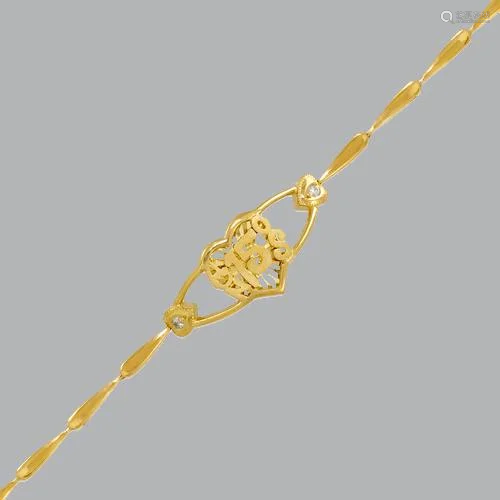 14K YELLOW GOLD CZ 15 ANOS BRACELET HEART