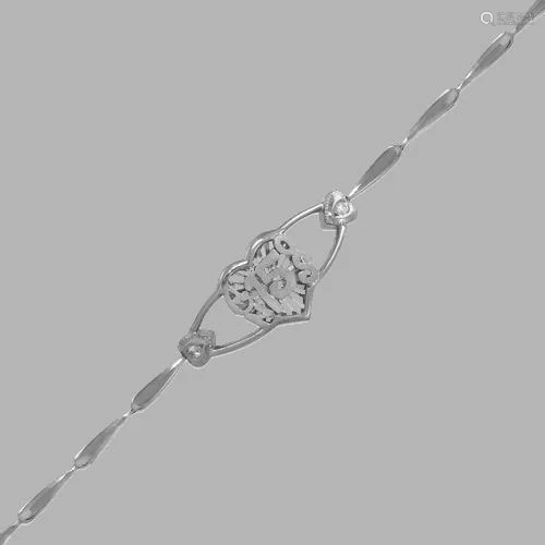 14K WHITE GOLD CZ 15 ANOS BRACELET HEART