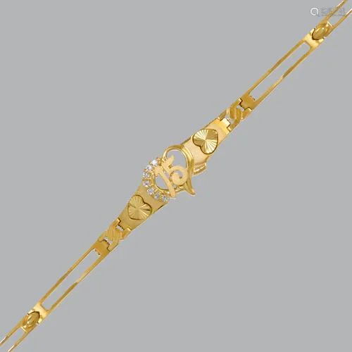 NEW 14K YELLOW GOLD CZ 15 ANOS BRACELET HEART