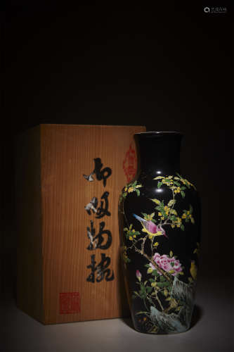 清 紫金釉花鳥紋瓶