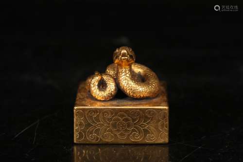 旧藏，铜鎏金蛇钮印章