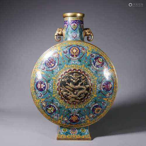 Chinese Cloisonne gold gilded flat pot with pattern of drago...