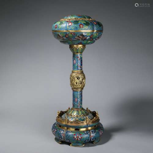 Chinese Cloisonne incense burner with pattern of flower