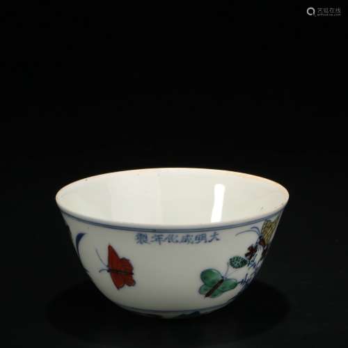 Chinese Doucai porcelain Butterfly Cup