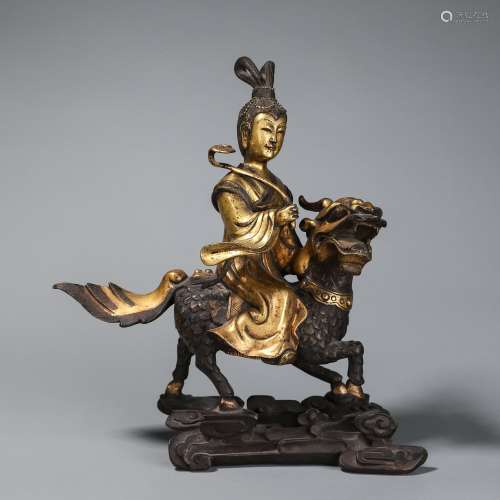Chinese Bronze gold gilded He Xiangu ornaments