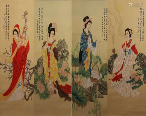 Chinese four screens painting - Zhang Daqian