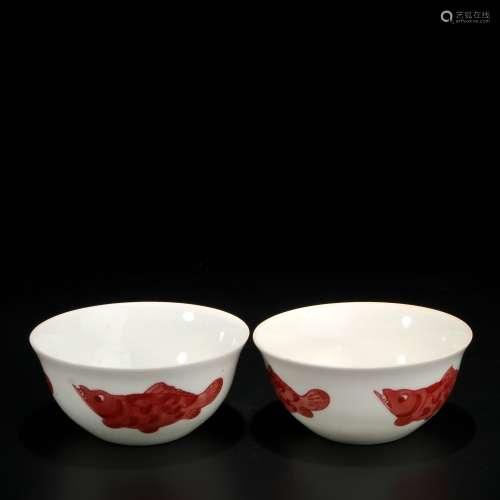 Chinese pair of underglazed red porcelain bowls