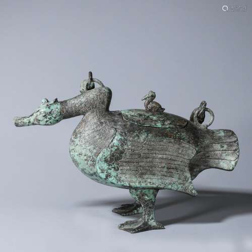 Chinese Duck-shaped bronze pot