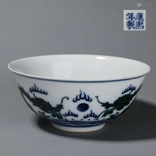 Chinese Blue and white porcelain bowl with pattern of dragon