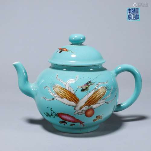 Chinese Blue glazed porcelain teapot