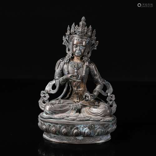 Chinese bronze silver gilded Tara Buddha statue
