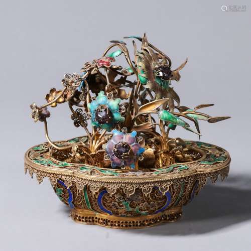 Chinese Silver gold collection gilded vessel