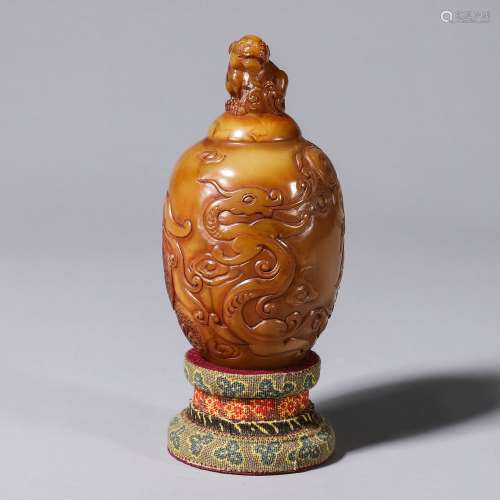 Chinese Tianhuang stone jar with pattern of dragon