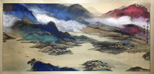 Chinese painting of landscape on silk - Zhang Daqian