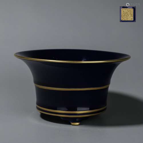 Chinese blue glazed gold painted incense burner
