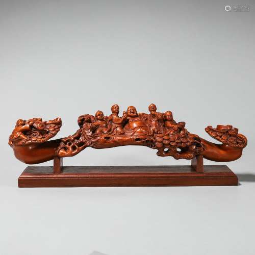 Chinese Boxwood wooden Maitreya Ruyi ornaments
