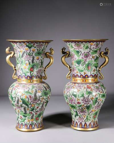 Chinese Cloisonne bottle with pattern of flower and dragon