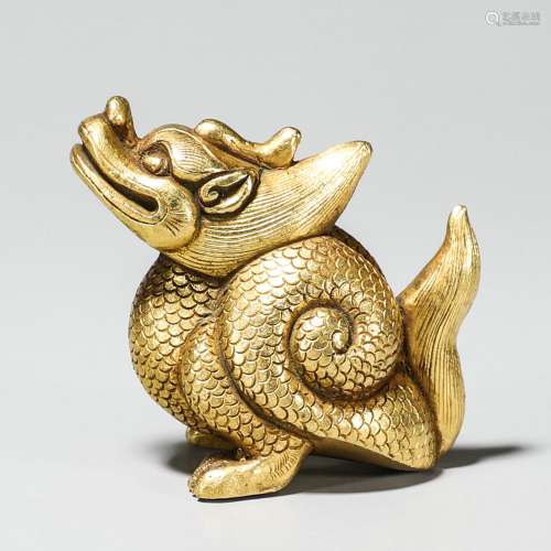 Chinese old collection bronze gold gilded paperweight with p...