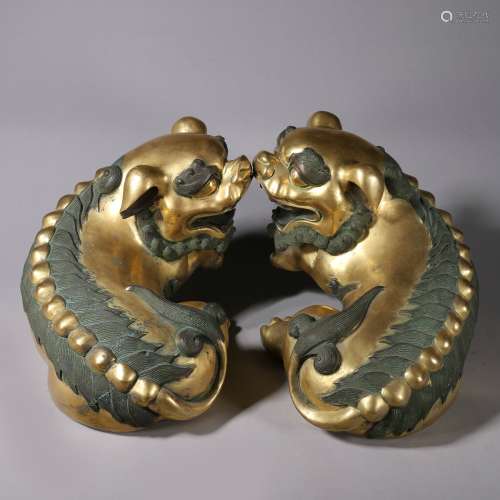 Chinese pair of bronzes gold collection gilded ornament