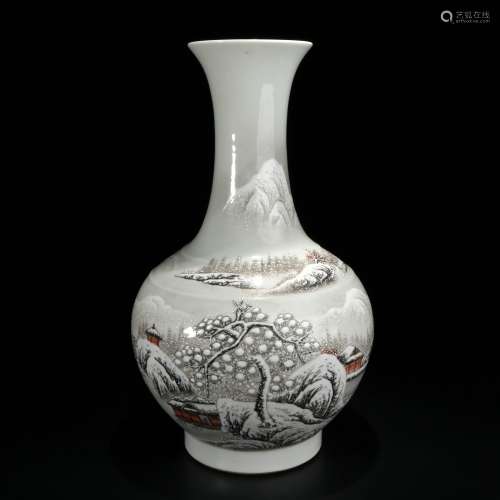 Chinese famille rose porcelain bottle with pattern of landsc...
