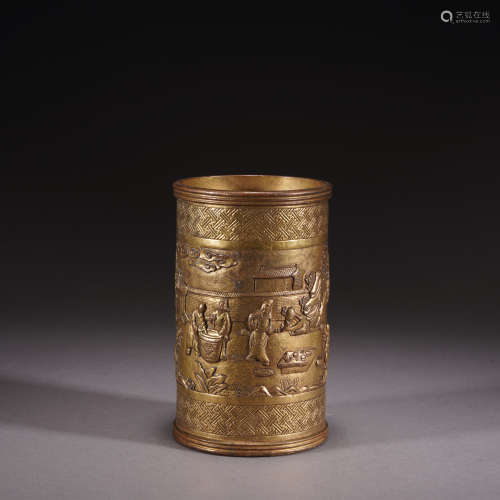 A gilt-bronze 'figure' pen container