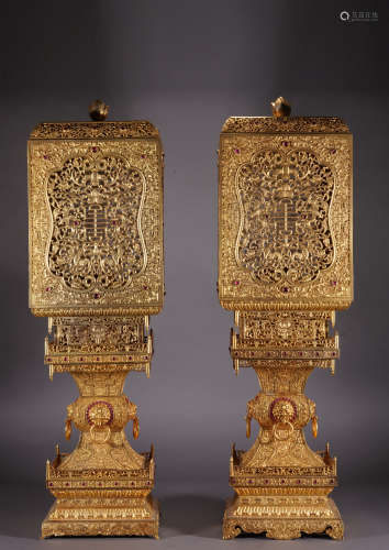 A pair of gilt-bronze palace lantern
