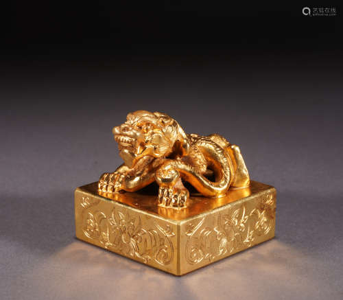 A gilt-bronze beast seal