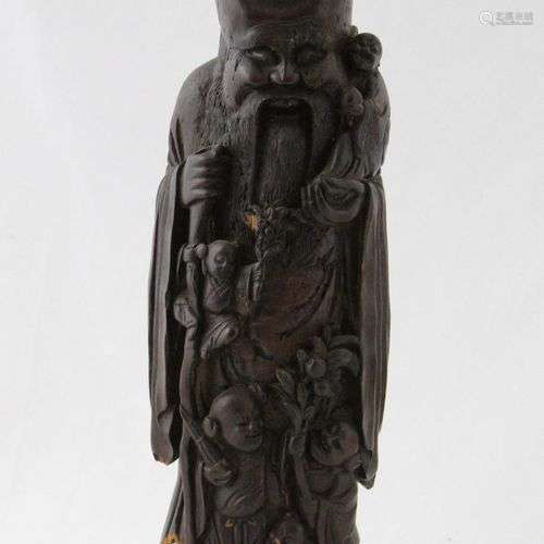 CHINE vers 1900 SUJET en bambou sculpté représentant un Shou...