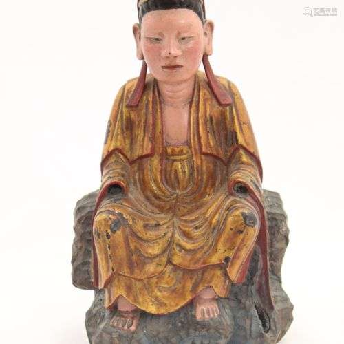 CHINE DU SUD vers 1900 SUJET en bois sculpté, polychromé et ...