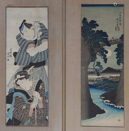 D'après KUNISADA et HIROSHIGE Samourais et Paysage du Tokaid...