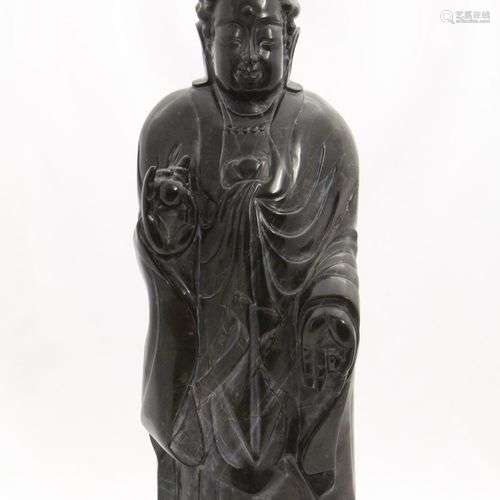 CHINE MODERNE IMPORTANT BOUDDHA debout en pierre dure sculpt...