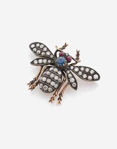 BrocheEn or rose 14k et argent, stylisant un insecte serti d...