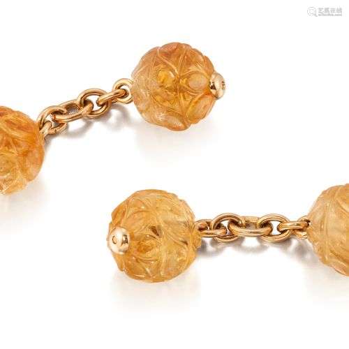 Paire de boucles d'oreilles doubles en citrine, chacune avec...