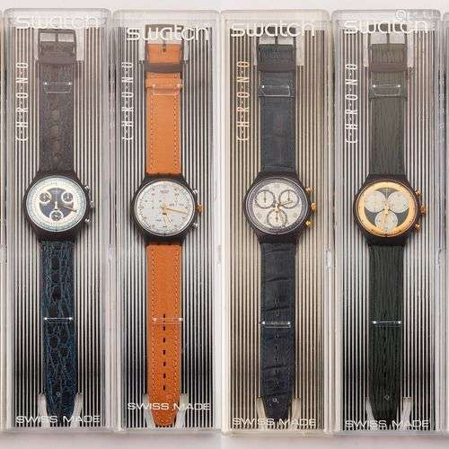 UN GROUPE DE SIX ASSORTI DE CHRONOGRAPHE SWATCH, montres Swa...