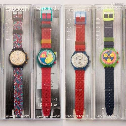 GROUPE DE SIX MONTRES CHRONOGRAPHIQUES SWATCH assorties, chr...