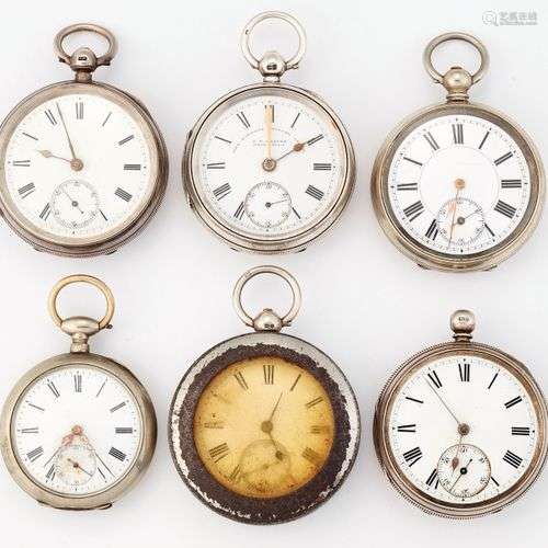 UN GROUPE DE SIX MONTRES DE POCHE VARIÉES, quatre montres po...