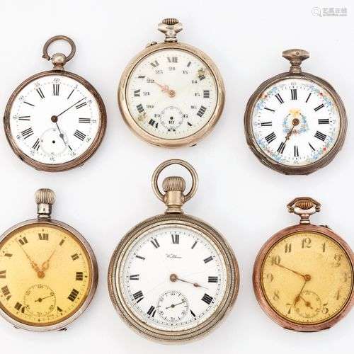 GROUPE DE SIX MONTRES DE POCHE ASSORTIES, diamètres allant d...